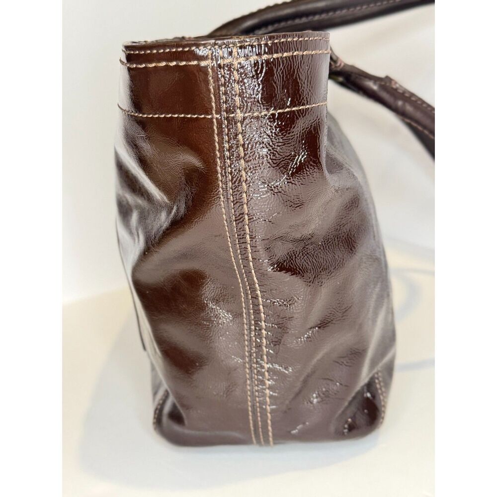 Coach Bleeker 12362 Dark Brown Patent Leather Shoulder Bag Tote Y2K Large - Picture 5 of 11